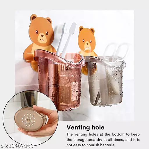 Cute Bear Bathroom Toothbrush Organizer – Toothpaste & Cup Storage Holder