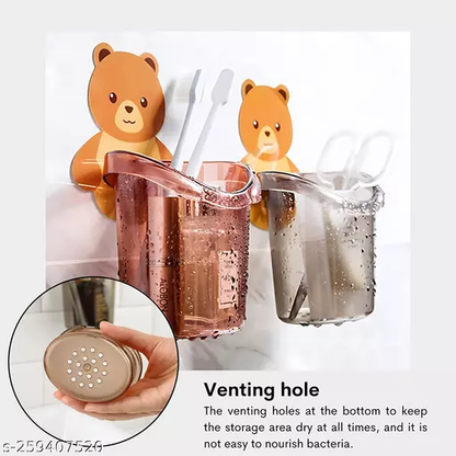 Cute Bear Bathroom Toothbrush Organizer – Toothpaste & Cup Storage Holder