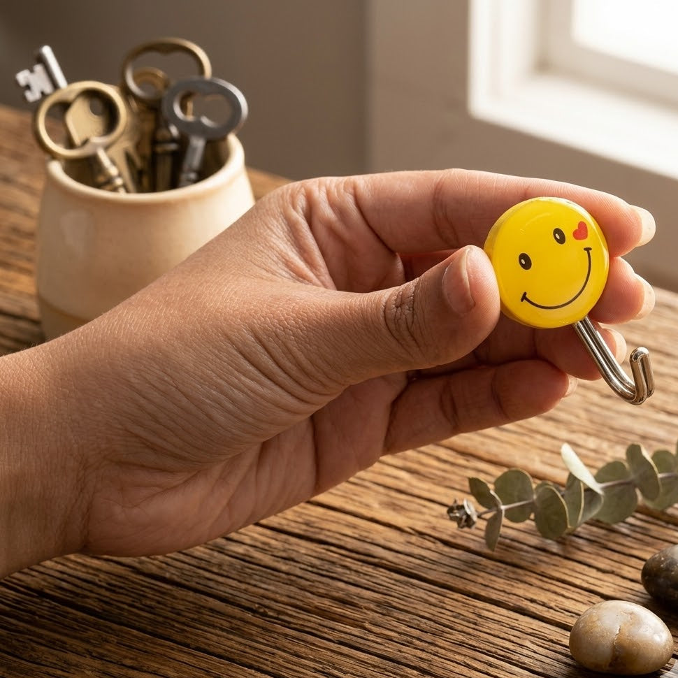 Cute Smiley Wall Hooks With Strong Self-Adhesive Backing