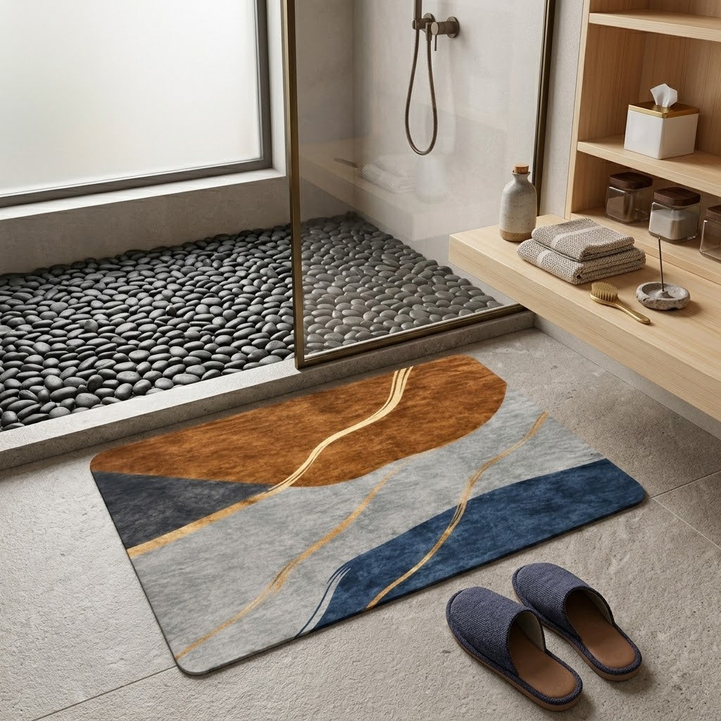 Decorative Geometric Floor Mat – Comfortable Non-Slip Rug for Bathroom & Home