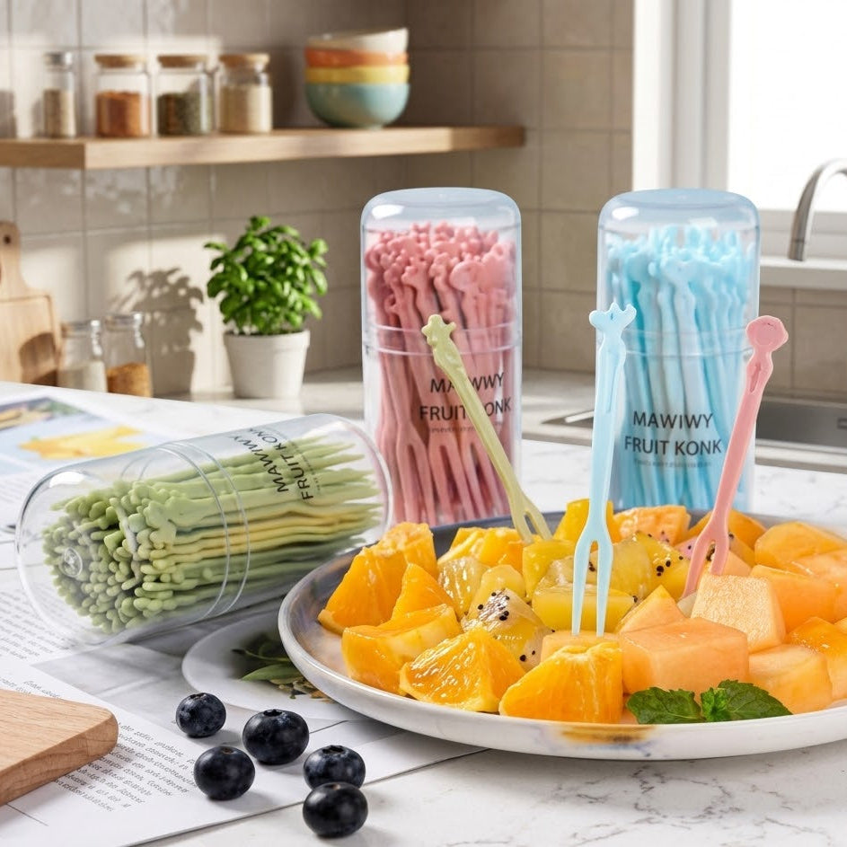 Decorative Plastic Fruit Forks with Cute Characters