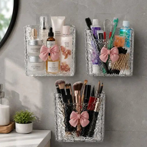 Decorative Plastic Wall Basket – Cute Bow Design Storage Container