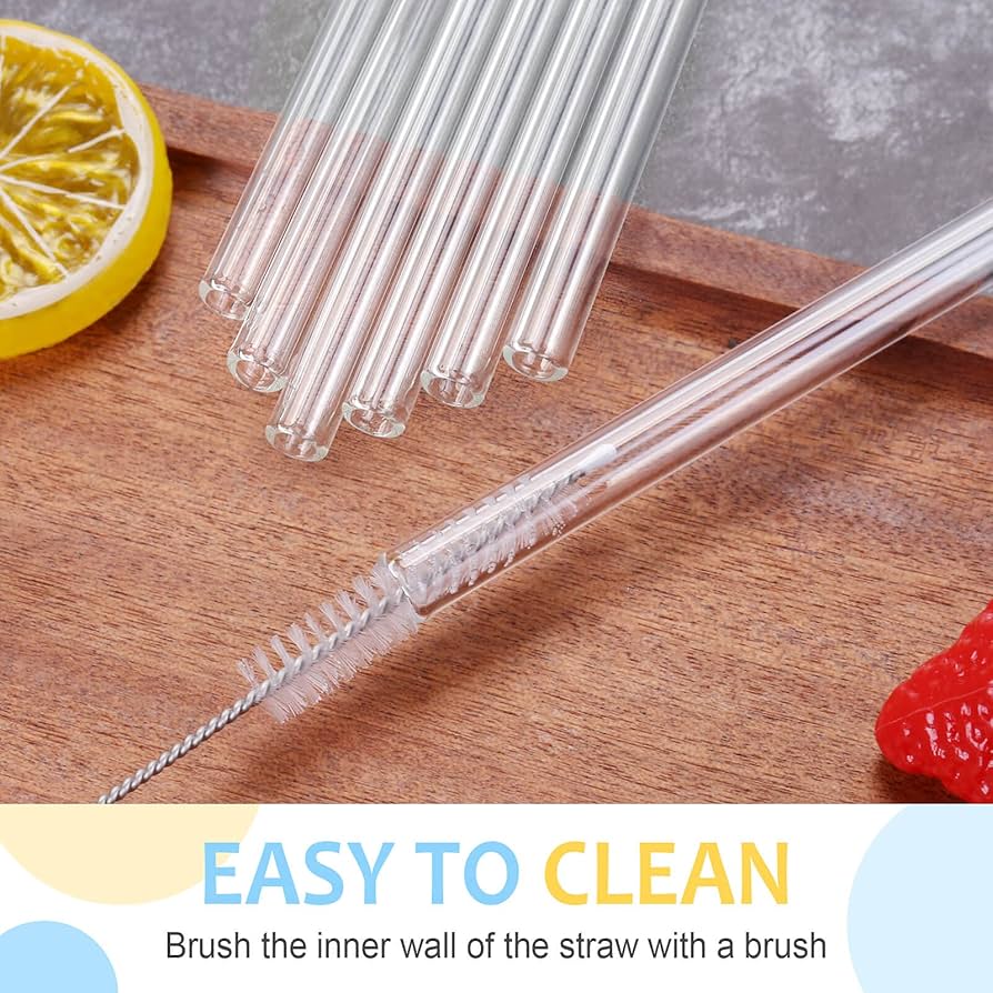Durable Glass Straw Set with Cleaning Brush – 6 Pieces
