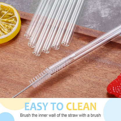 Durable Glass Straw Set with Cleaning Brush – 6 Pieces