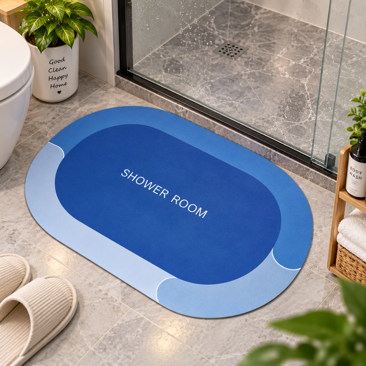 Elegant Blue Bathroom Floor Mat – Modern Shower Room Mat for Home Decor