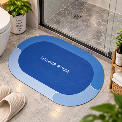 Elegant Blue Bathroom Floor Mat – Modern Shower Room Mat for Home Decor