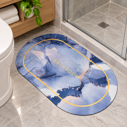 Elegant Blue Bathroom Mat – Marble Pattern Floor Mat for Stylish Home Decor