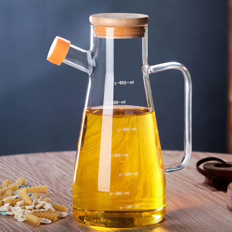Elegant Glass Oil Bottle with Wooden Cap – 900ML Kitchen Condiment Dispenser