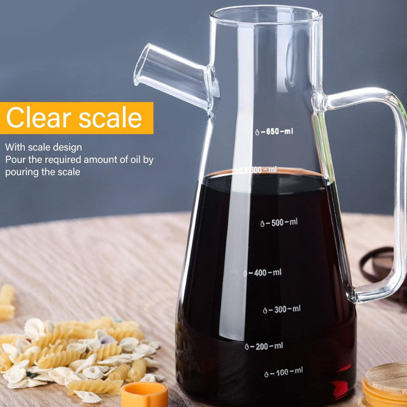 Elegant Glass Oil Bottle with Wooden Cap – 900ML Kitchen Condiment Dispenser