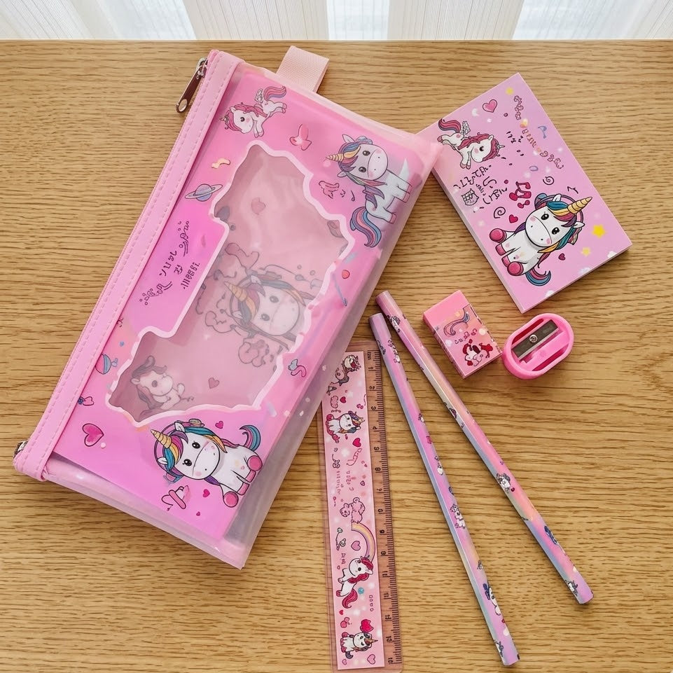 Fancy Cartoon Pouch with Complete Stationery Set