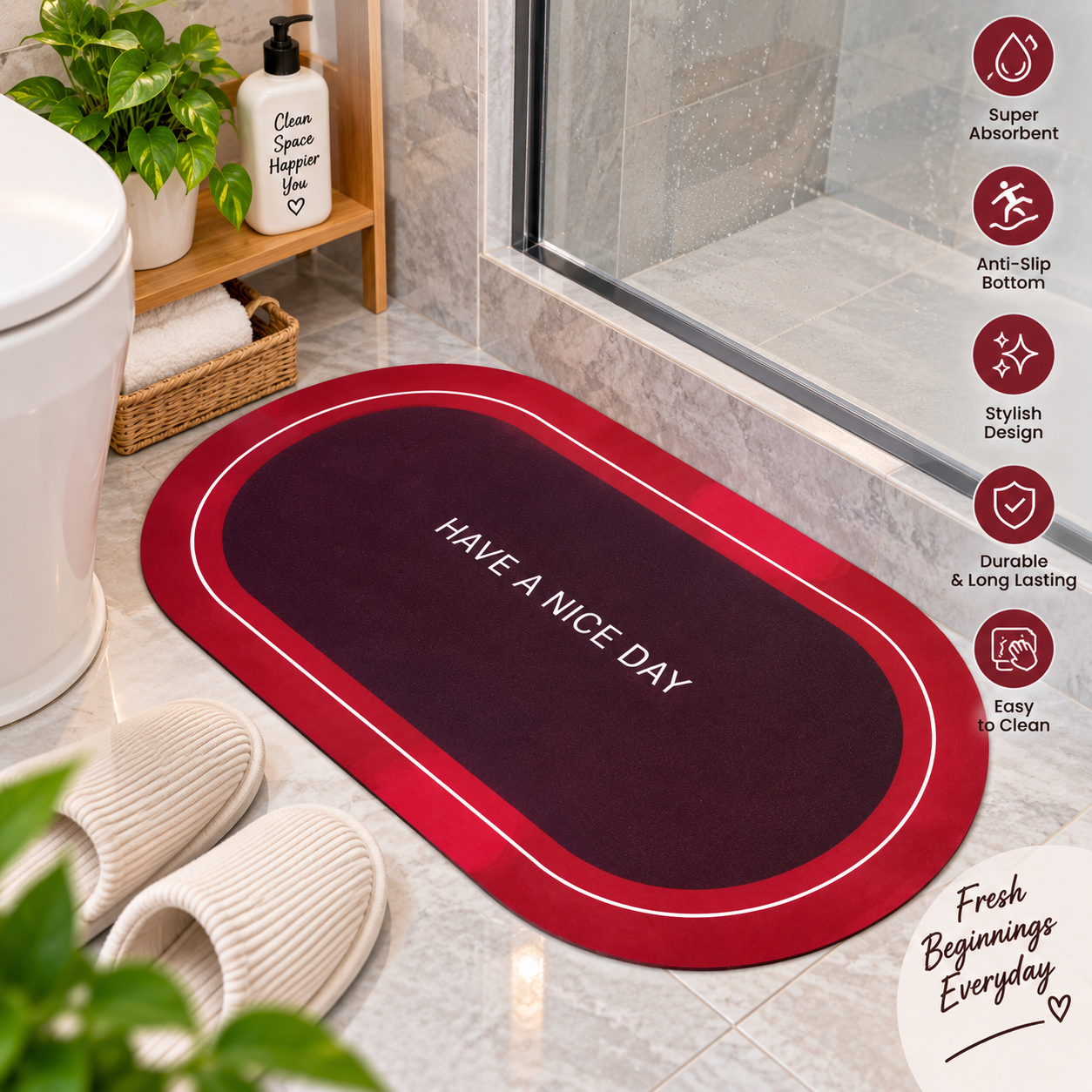 Floor Mat – Stylish Anti-Slip Mat for Bathroom, Bedroom & Entrance