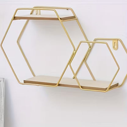 Geometric Hexagonal Wall Rack – Stylish Wooden Display Shelf