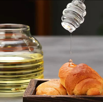 Glass Honey Dispenser – Honey Jar with Wooden Lid and Serving Spoon