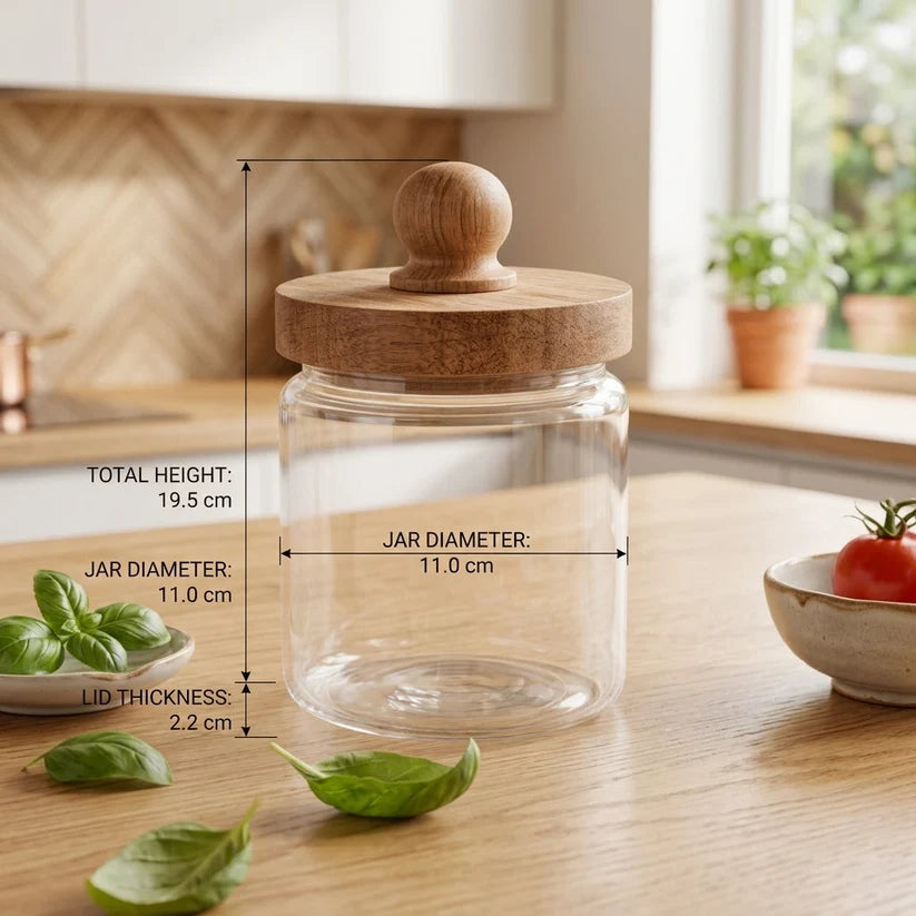 Glass Kitchen Canister with Wooden Cap – Stylish Storage Jar
