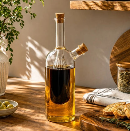 Glass Oil Bottle with Double Spout – Kitchen Oil Dispenser
