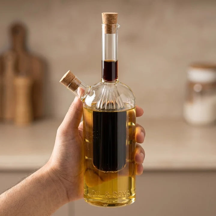 Glass Oil Bottle with Double Spout – Kitchen Oil Dispenser