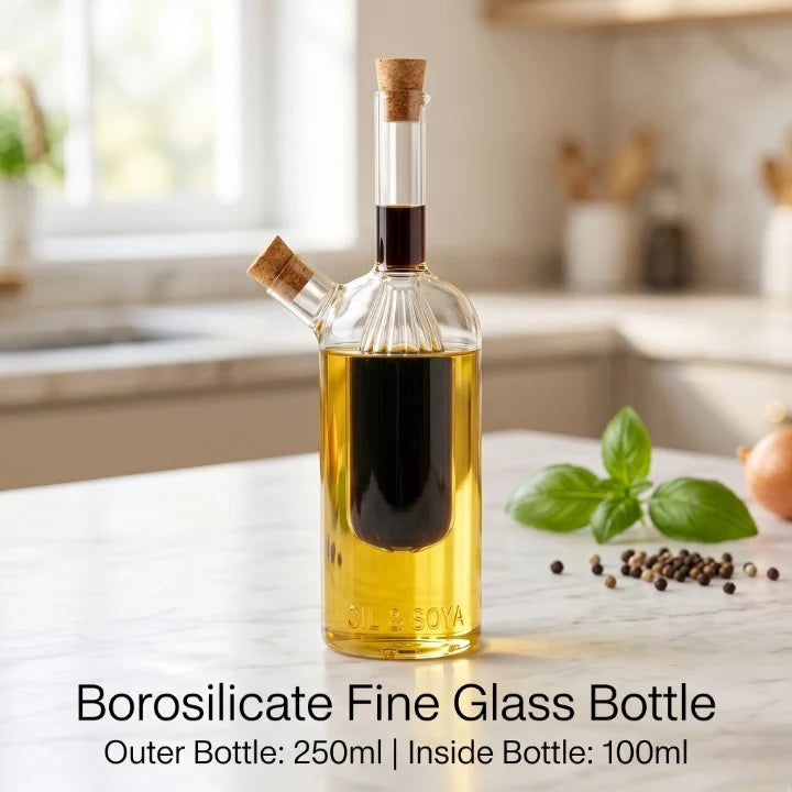 Glass Oil Bottle with Double Spout – Kitchen Oil Dispenser