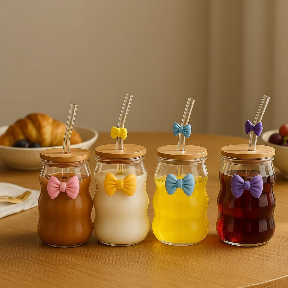 Glass Tumbler with Straw & Lid , Home and Living 