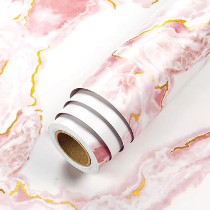 Glossy Pink & Gold Decorative Wall Marble Sheet (60 × 200cm)