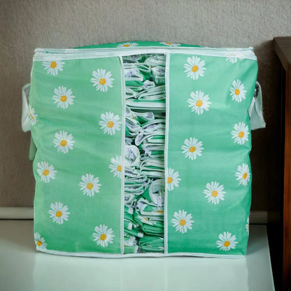 Green Floral Storage Bag – Ideal for Clothes, Blankets, Quilts & Bedding