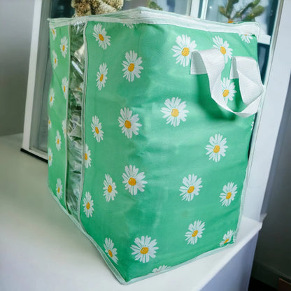 Green Floral Storage Bag – Ideal for Clothes, Blankets, Quilts & Bedding