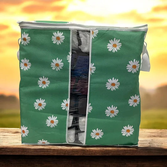 Green Floral Storage Bag – Ideal for Clothes, Blankets, Quilts & Bedding