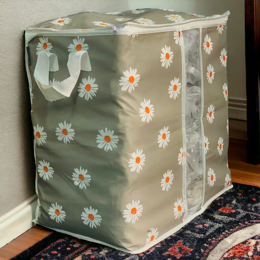 Grey Flower Printed Storage Bag Under 1$