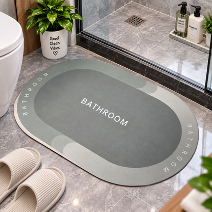 Grey Oval Bathroom Floor Mat – Elegant Minimal Design for Home