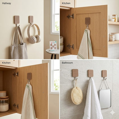 Heavy Duty Wall Hook Set with Wood Grain Finish