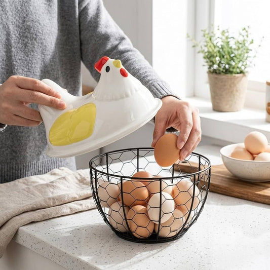 Hen Shaped Egg Storage Container – Kitchen Egg Basket with Lid