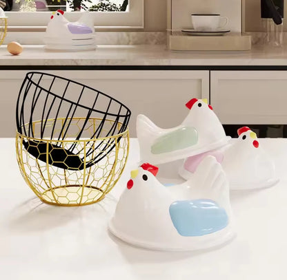 Hen Shaped Egg Storage Container – Kitchen Egg Basket with Lid