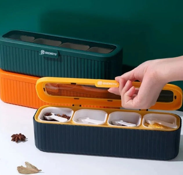 Household Seasoning Box with 4 Compartments & Spoon