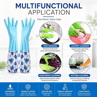 Long Sleeve Rubber Gloves – Kitchen, Bathroom & Cleaning Protection