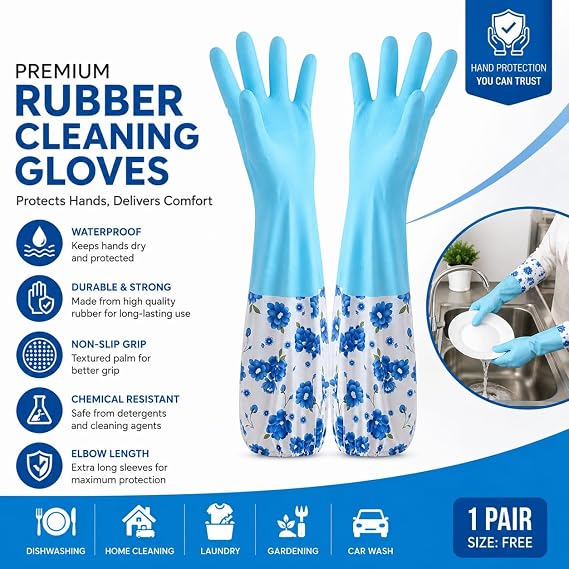 Long Sleeve Rubber Gloves – Kitchen, Bathroom & Cleaning Protection
