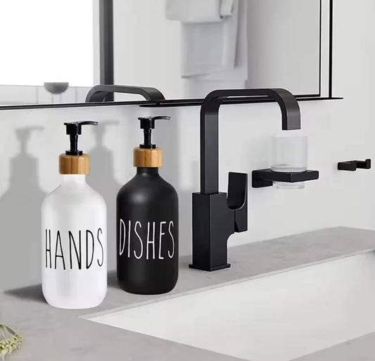Luxury Bathroom Soap Dispenser & Bamboo Tray Set, Home and Living 