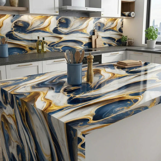 Luxury Blue & Gold Marble Vinyl Wrap Sheet (60cm x 2m)
