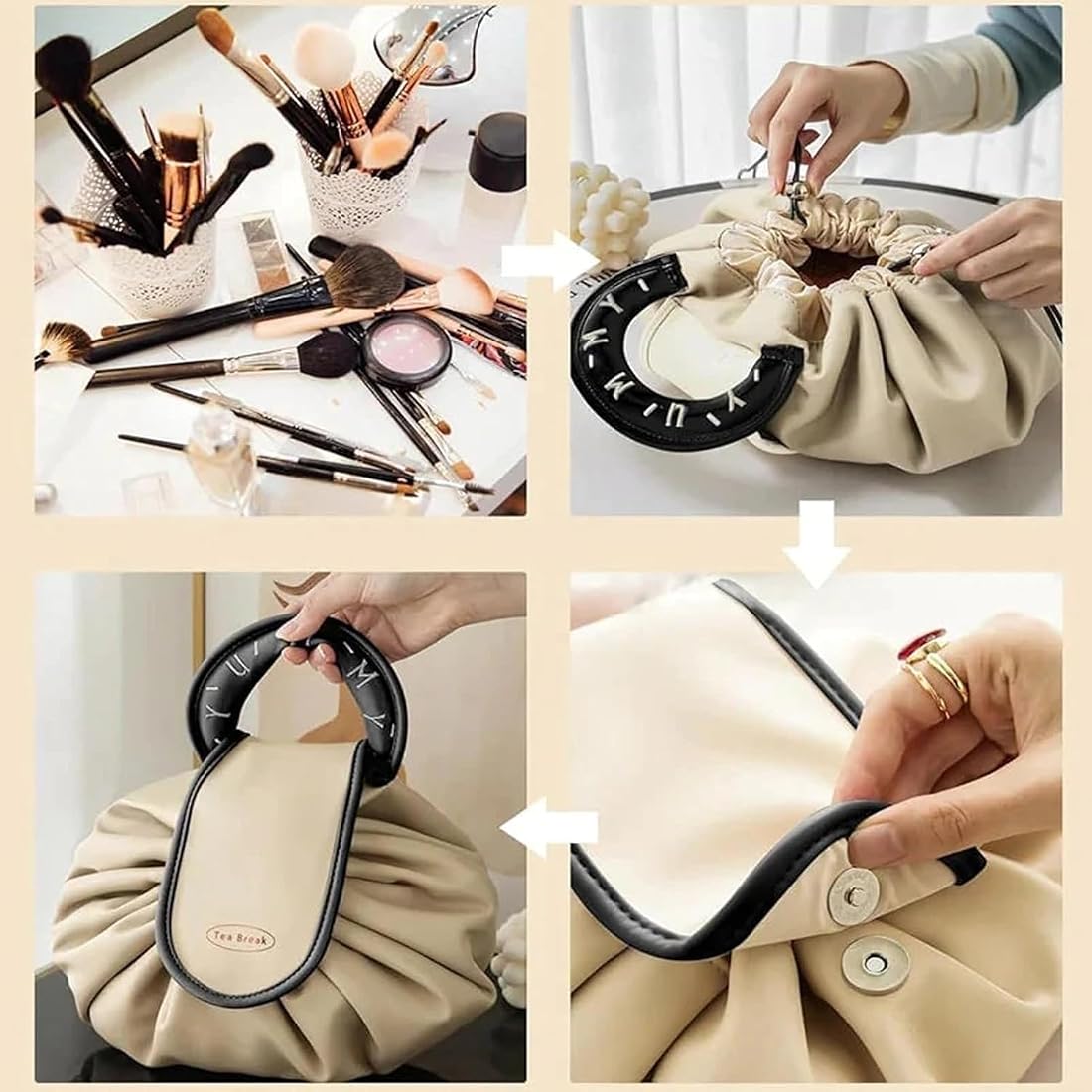 Makeup Storage Pouch – Reusable Drawstring Cosmetic Bag with Handle