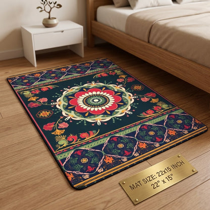 Mandala Floral Floor Mat – 22x15 Inch Vibrant Decorative Mat with Anti-Slip Backing