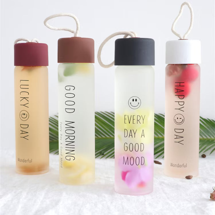 Stylish 400ML Glass Bottle – Reusable Drinking Bottle with Portable Strap