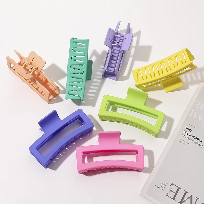 Matte Rectangular Hair Clips – Colorful 3-Piece Claw Set for Women & Girls