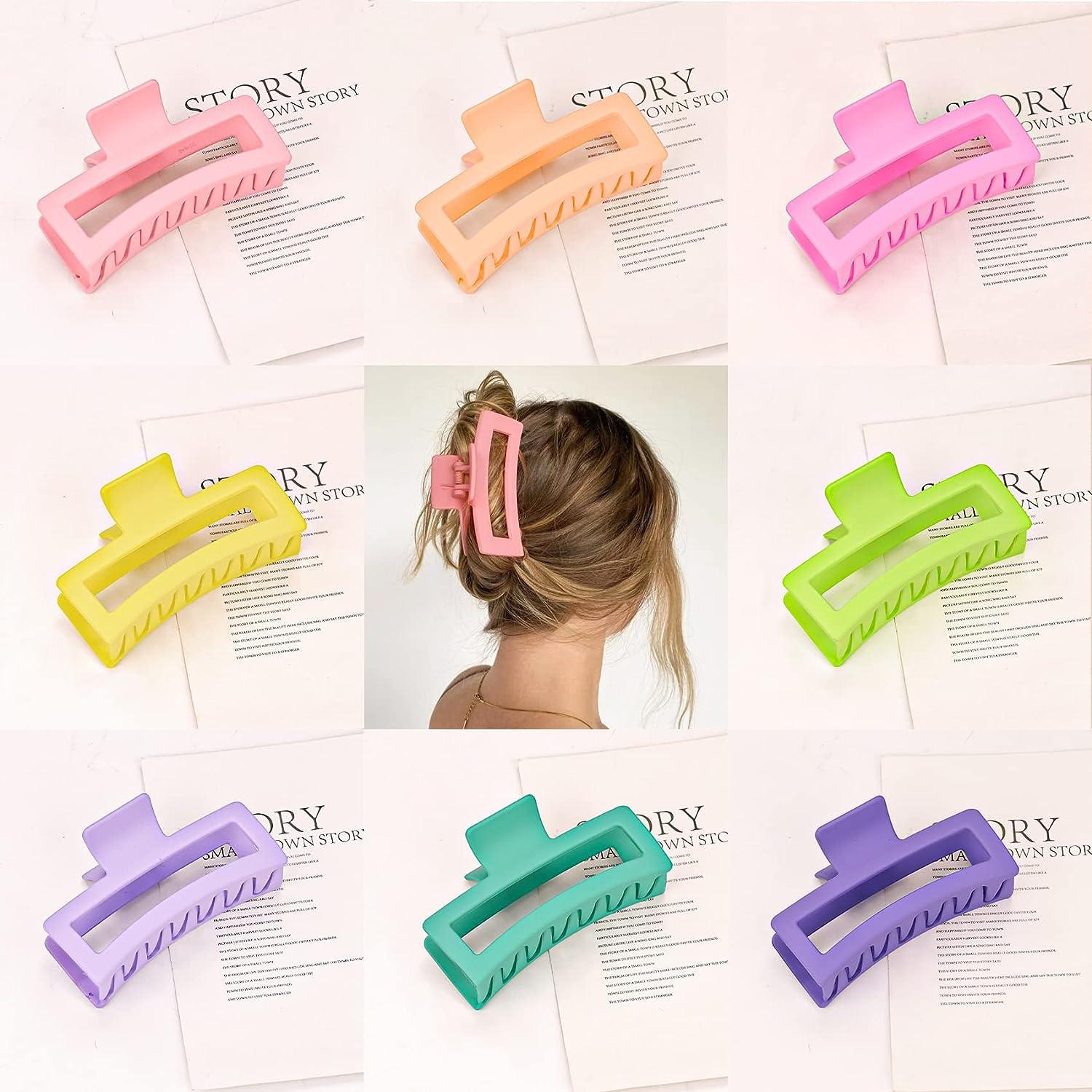 Matte Rectangular Hair Clips – Colorful 3-Piece Claw Set for Women & Girls