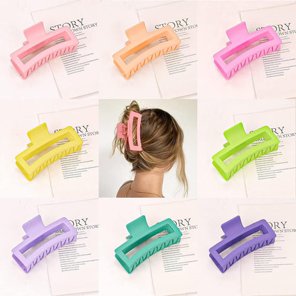 Matte Rectangular Hair Clips – Colorful 3-Piece Claw Set for Women & Girls