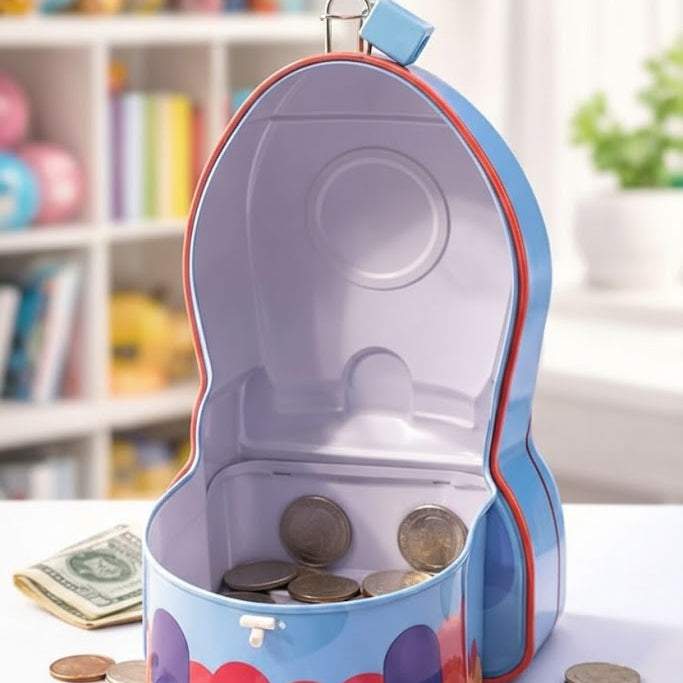 Metal Money Saving Box – Key Lock Safe Storage, Babies and Toys 