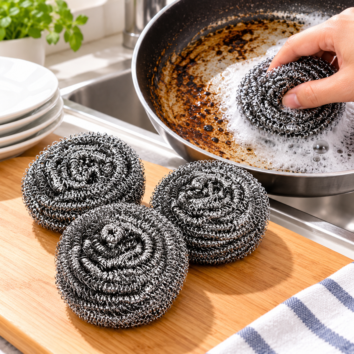 Metal Spiral Scrubber Set of 3 – Kitchen Cleaning Pads