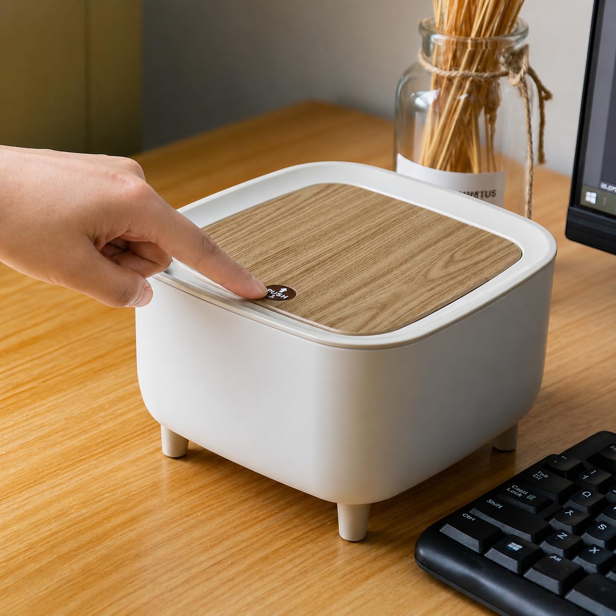 Mini Desktop Waste Bin – Stylish Countertop Trash Can with Lid