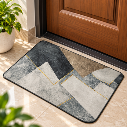 Modern Abstract Floor Mat Grey  Black & Gold Design (22x15Inch)