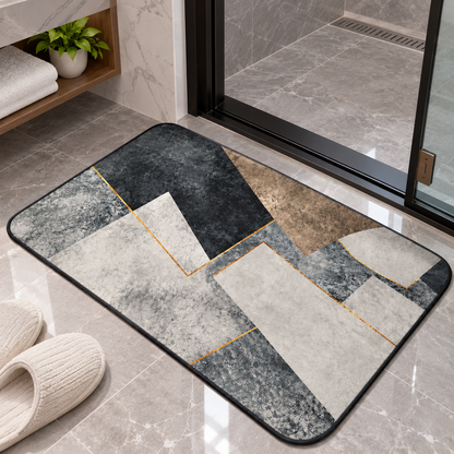 Modern Abstract Floor Mat Grey  Black & Gold Design (22x15Inch)