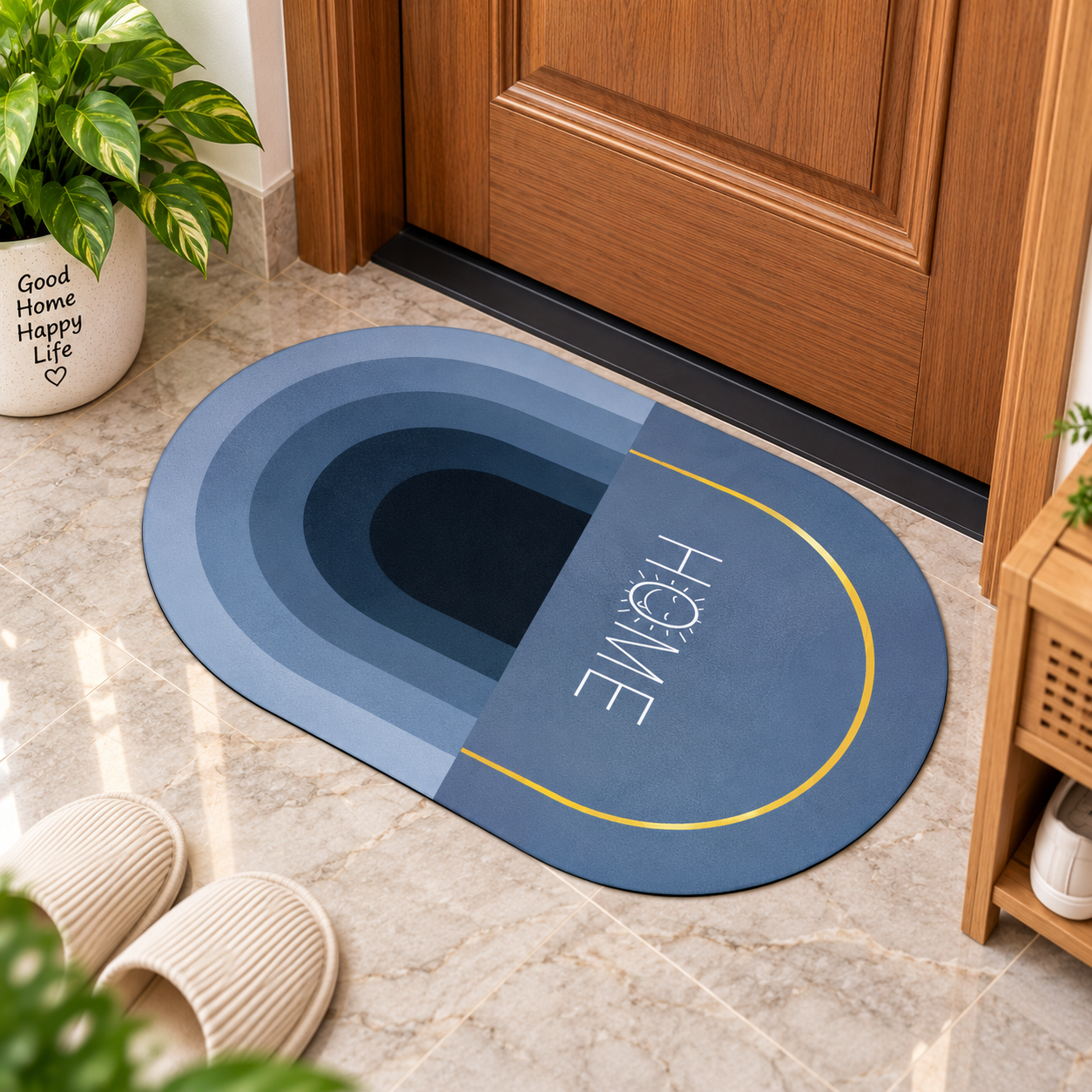 Modern Blue Floor Mat – Decorative Anti-Slip Mat for Home & Bathroom