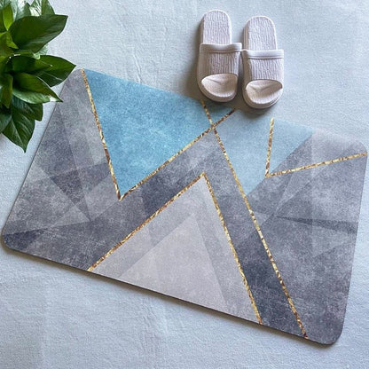 Modern Blue Gold Floor Mat – Abstract Decorative Non-Slip Bathroom Rug