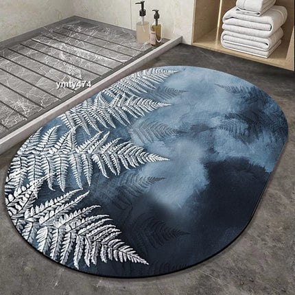 Modern Blue Leaf Floor Mat – Beautiful Botanical Design for Home & Office